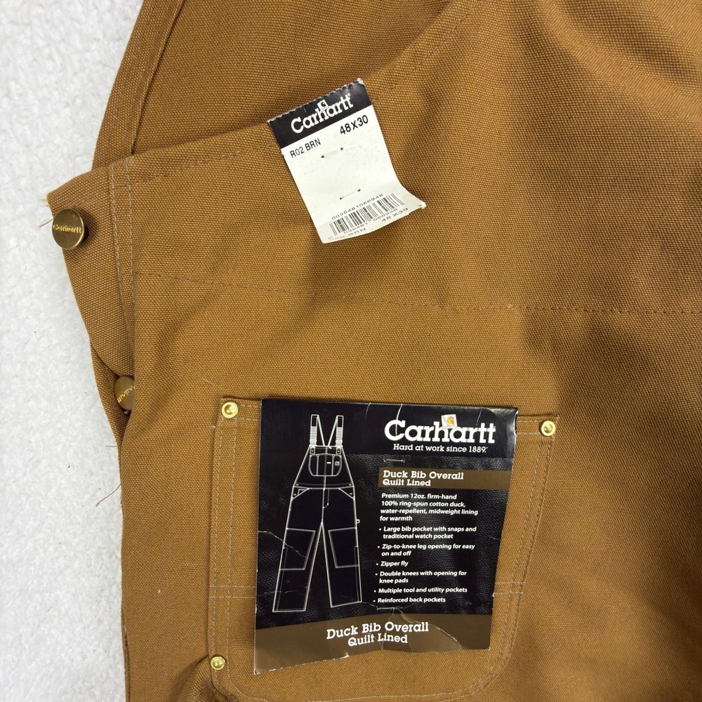 Carhartt Traditional Duck Bibs Overalls Quilt Lined 48x30 R02 BRN Brown NOS NWT